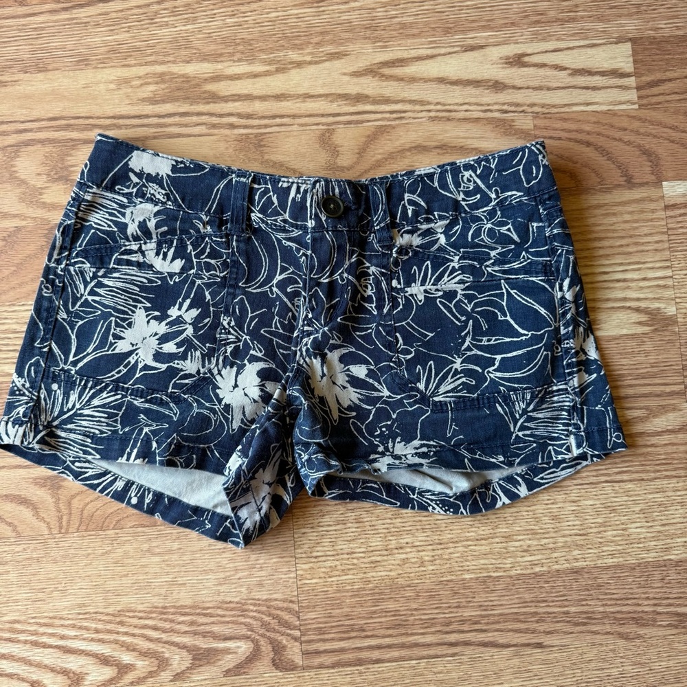 Navy Floral Print Shorts